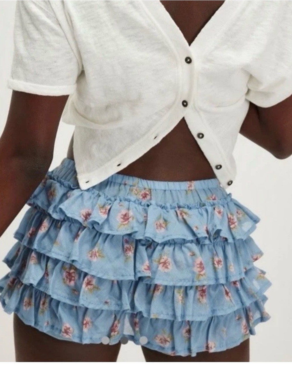 Tiered Ruffle Floral Mini Skirt - Light Blue